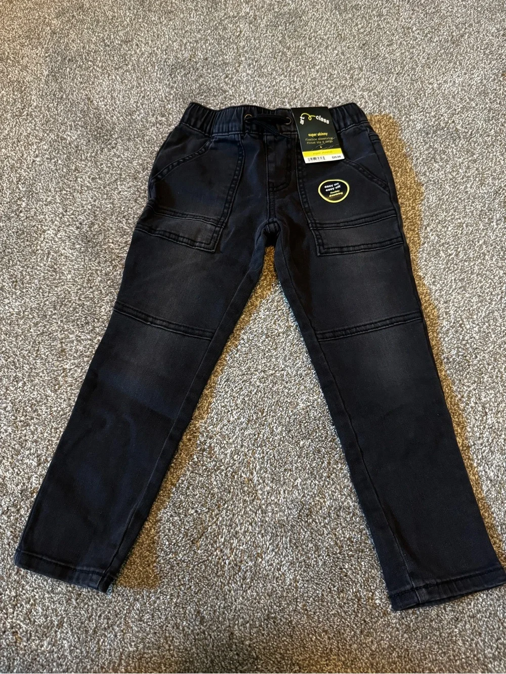 New Art Class Black denim pants super skinny Boys Girls Sz 4 Stretch Drawstring
